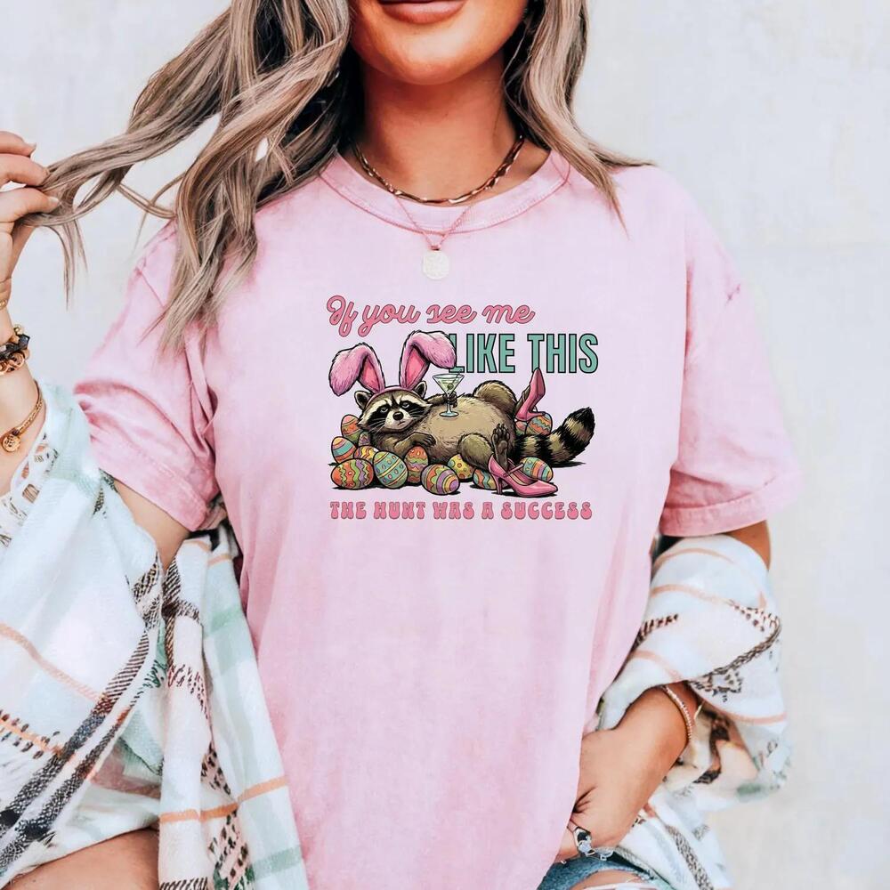 Funny Raccoon Easter Shirt, Hunt Success Graphic Tee, Retro Easter Eggs T-Shirt